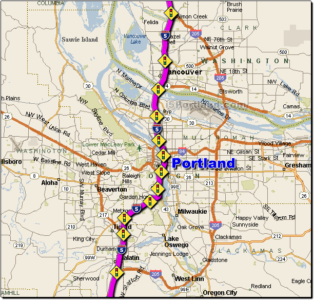 I-5 Portland Traffic Road Route Map