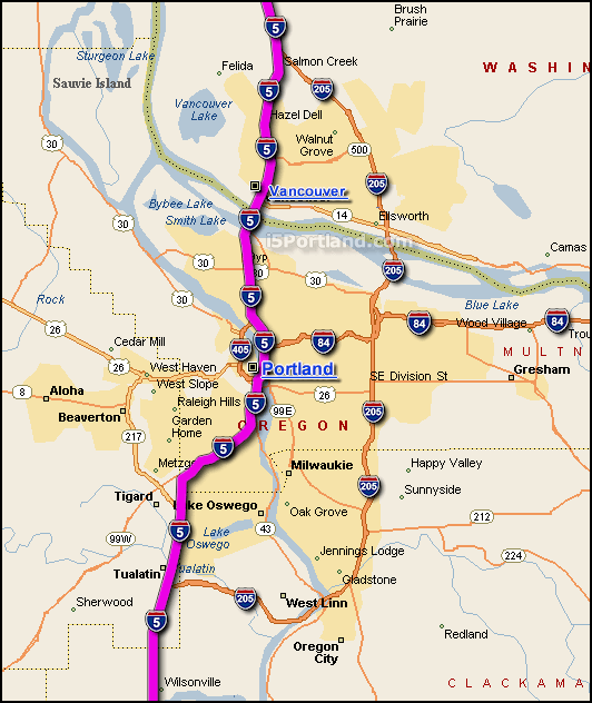 Interstate 5 Portland Map